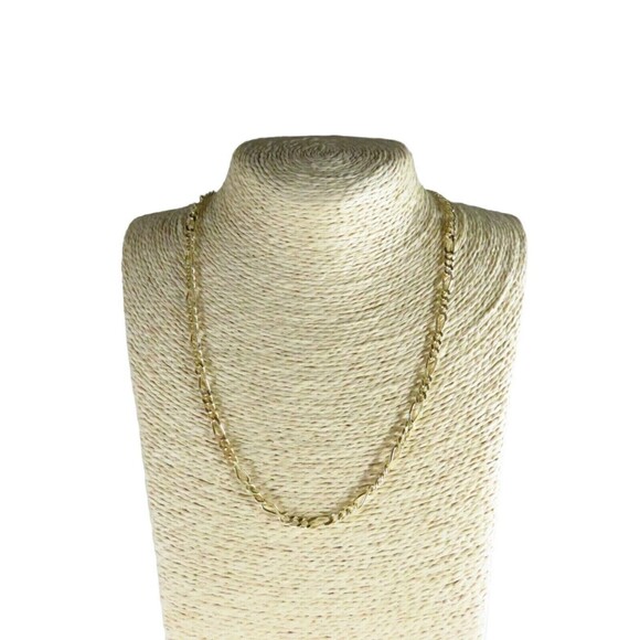 Unisex 925 Gold Gilded Sterling Figaro Chain 20" Long w Lobster Clasp - Picture 1 of 10